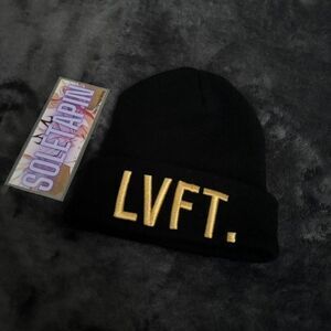 LVFT Live Fit Apparel Co. Black and Gold Logi Beanie